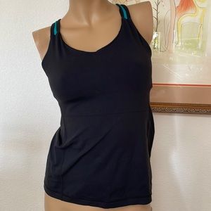Lululemon Black Crossback Tank Top Turquoise Mesh 6 Small Gym Workout Yoga